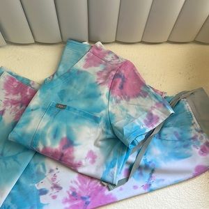 Figs scrubs - White with pink and blue tie dye 😍